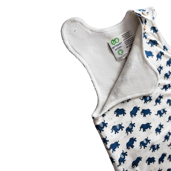 Ege Organics Kurzarm Babyschlafsack aus Bio Baumwoll Frottee - Motiv Elefant