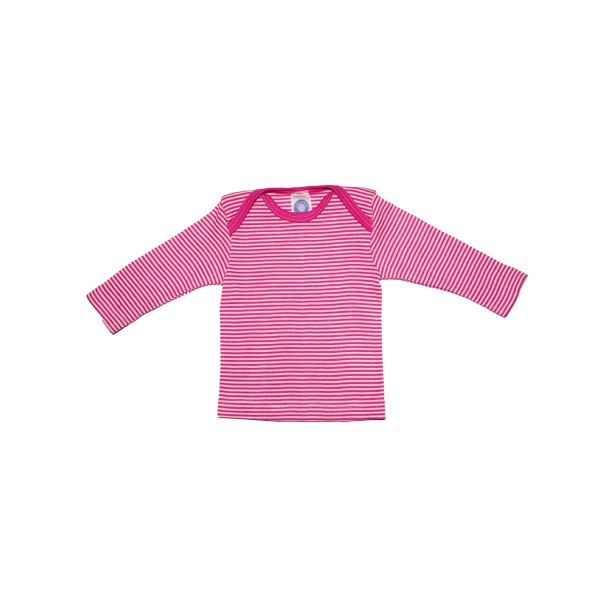 Cosilana Baby Langarm-Shirt aus Bio Wolle / Seide, Geringelt Pep-Pink