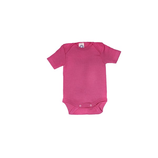 Cosilana Baby Kurzarm-Body aus Bio Wolle / Seide, Uni Pep-Pink