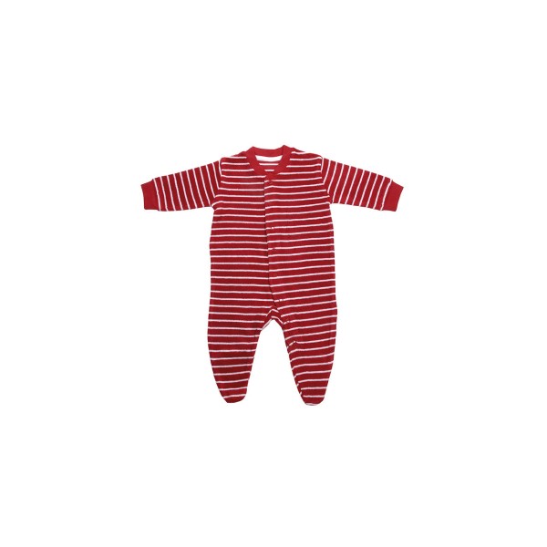 Living Crafts Bee Babyschlafanzug mit Fuß aus Bio Baumwoll-Frottee, cherry / white striped