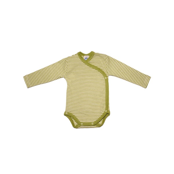 Cosilana Langarm Baby-Wickelbody aus Bio Wolle / Seide in Farbe Geringelt Grün