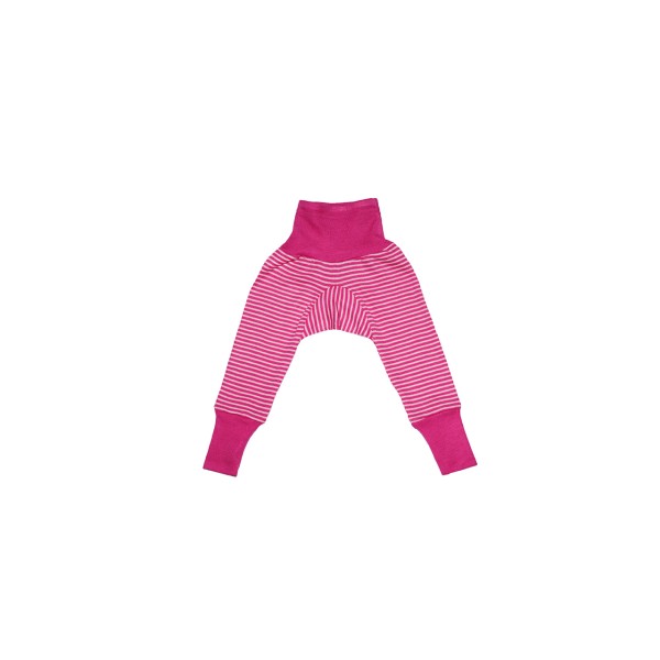 Cosilana Schlupf-Babyhose mit Bund aus Bio Wolle / Seide, pep-pink geringelt