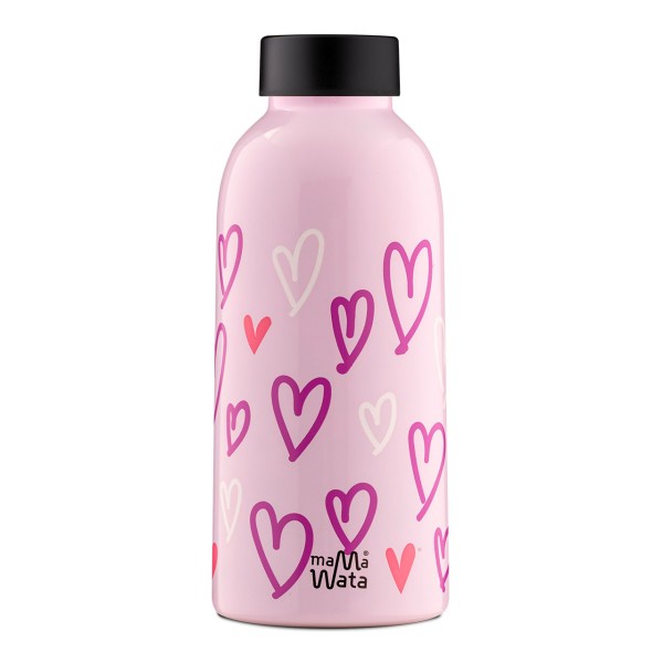 MAMA WATA - isolierte Design-Trinkflasche für 470ml Flüssigkeit aus 18/8er Edelstahl, Hearts Design