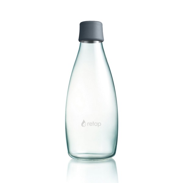 Retap - 0,8l Trinkflasche aus Glas mit Deckel in Grau