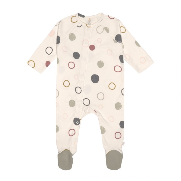 Lässig Baby Schlafanzug mit Füßen, vorne, Circles Offwhite