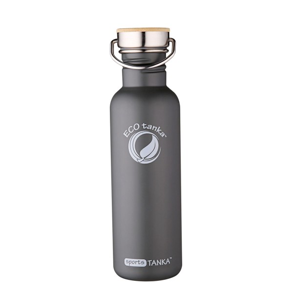 sportsTANKA™ - einwandige 0,8l Trinkflasche mit Edelstahl-Bambusverschluss von ECO tanka in Anthrazit/Oliv