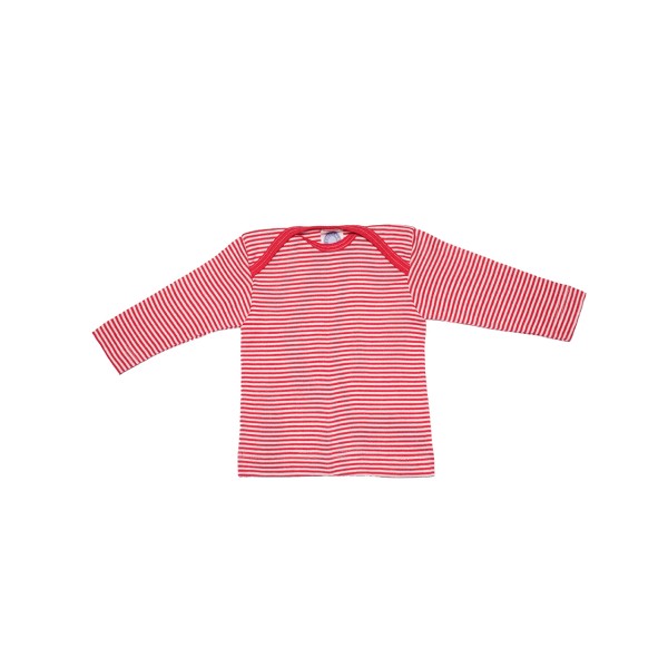Cosilana Baby Langarm-Shirt aus Bio Wolle / Seide, Geringelt Rot