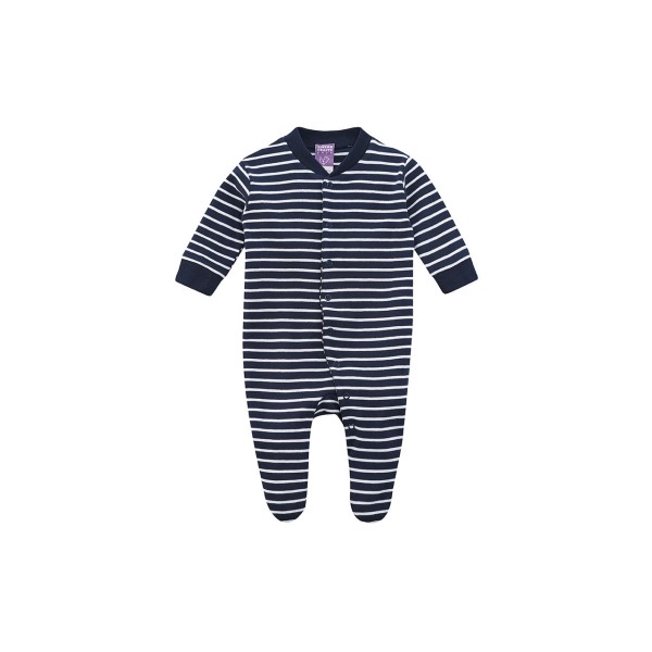 Living Crafts Dolphin Babyschlafanzug mit Fuß aus Bio Baumwolle, white / navy striped
