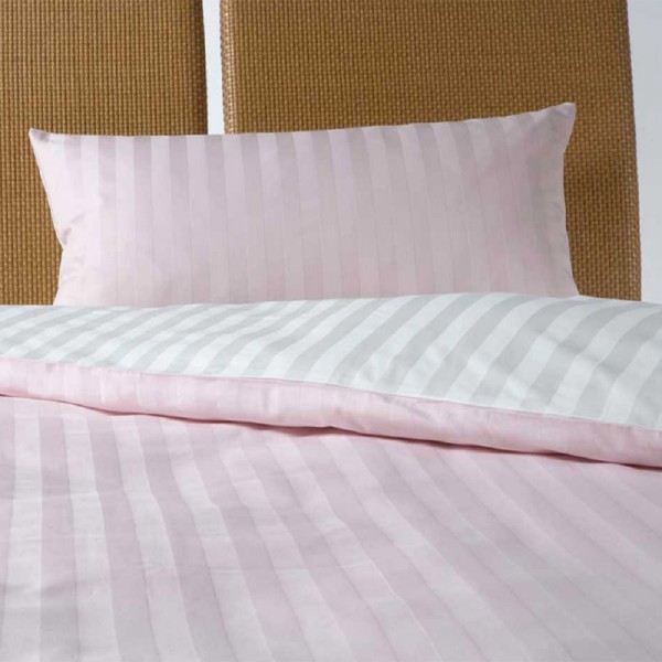 Satin-Bettwäsche in gewebter Streifen-Optik, Farbe Weiß/Rosé