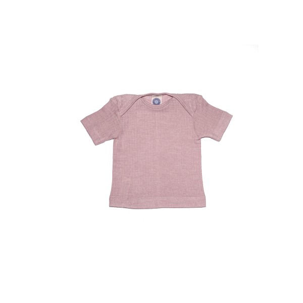 Cosilana Baby Kurzarm-Shirt aus Bio Baumwolle / Bio Wolle / Seide in Farbe Uni Pink Meliert