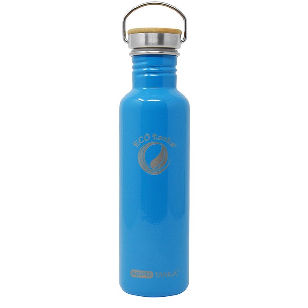 sportsTANKA™ - einwandige 0,8l Trinkflasche mit Edelstahl-Bambusverschluss von ECO tanka in Skyblue