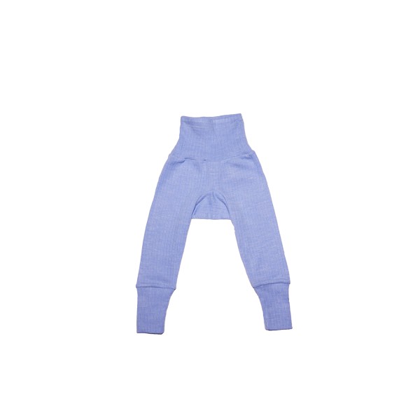 Cosilana Schlupf-Babyhose mit Bund aus Bio Baumwolle / Bio Wolle / Seide in Farbe Uni Blau Meliert
