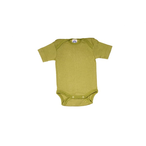 Cosilana Baby Kurzarm-Body aus Bio Wolle / Seide. Uni grün