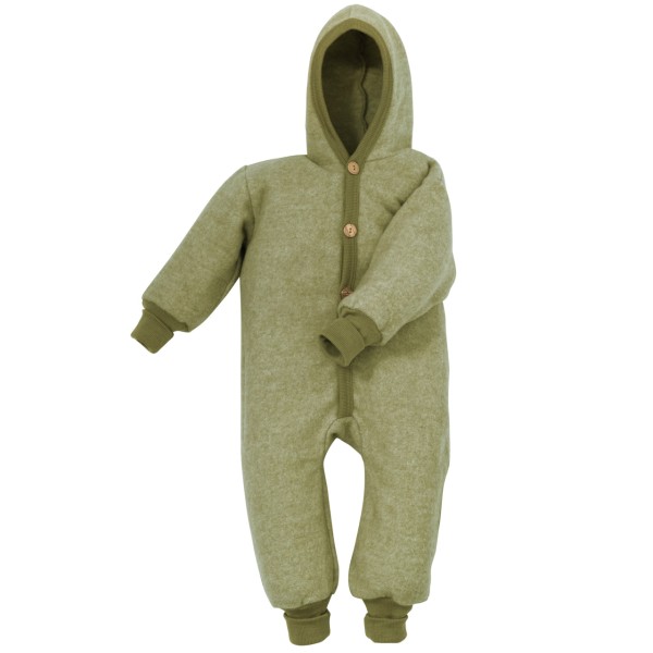 Cosilana Baby Overall mit Kapuze aus Bio Wolle / Bio Baumwolle in Farbe Lindgrün-Melange