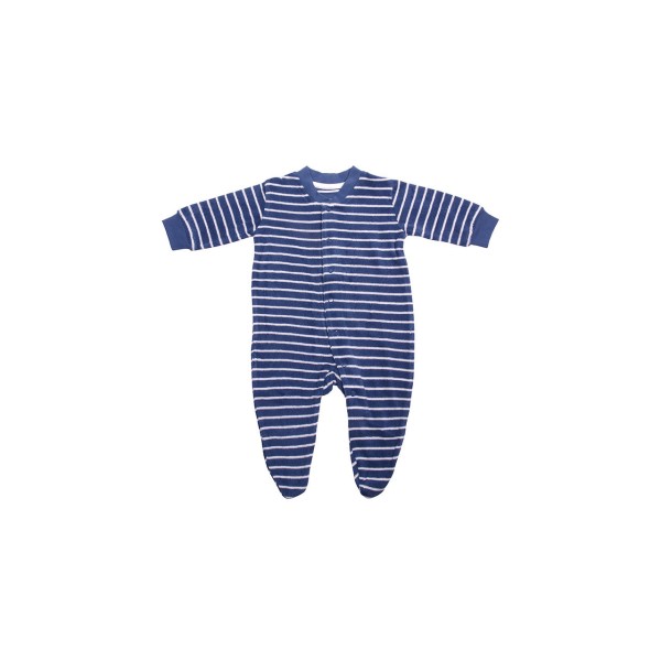 Living Crafts Bee Babyschlafanzug mit Fuß aus Bio Baumwoll-Frottee, denim blue / white striped
