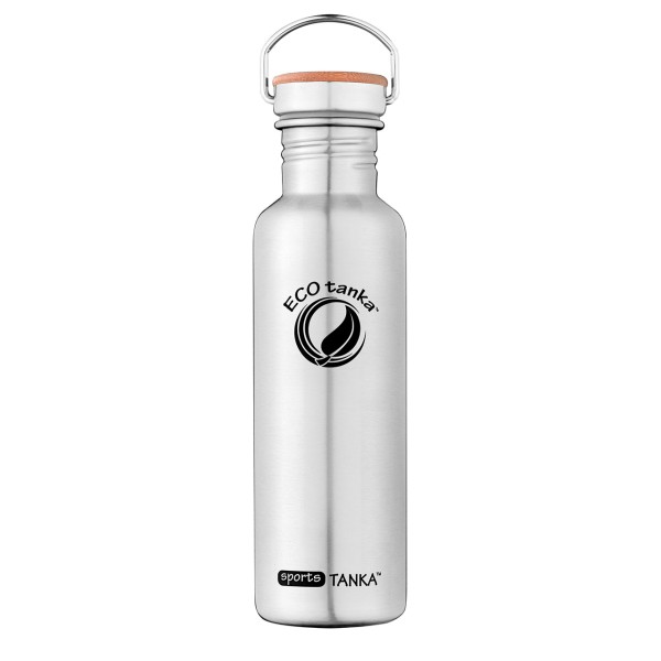 sportsTANKA™ - einwandige 0,8l Trinkflasche mit Edelstahl-Bambusverschluss von ECO tanka in Edelstahl