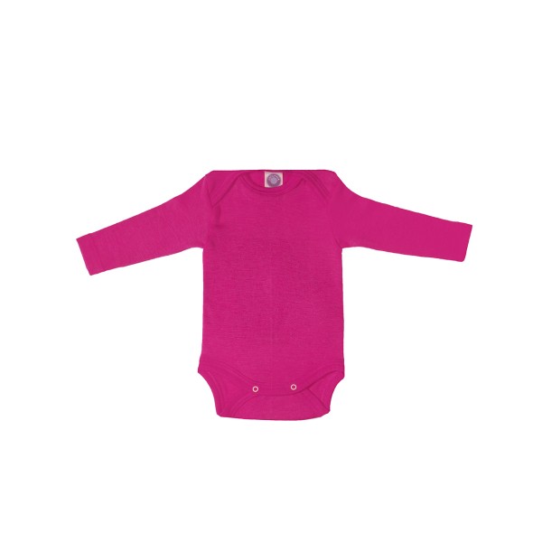 Cosilana Baby Langarm-Body aus Bio Wolle / Seide, Uni Pep-Pink