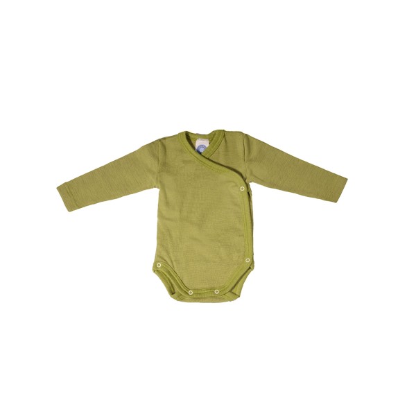 Cosilana Langarm Baby-Wickelbody aus Bio Wolle / Seide in Farbe Uni Grün
