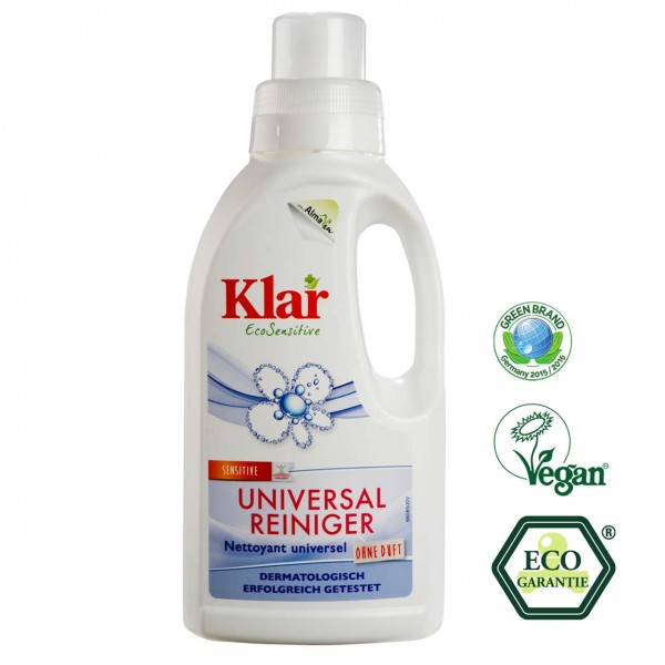 Universalreiniger von Klar, ohne Duft, für Allergiker geeignet, dermatologisch getetstet.