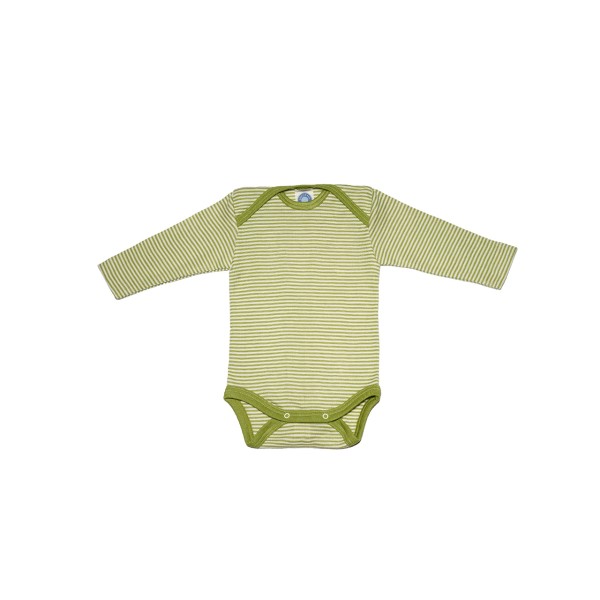 Cosilana Baby Langarm-Body aus Bio Wolle / Seide, Geringelt Grün
