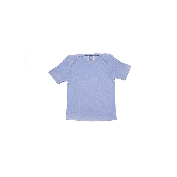 Cosilana Baby Kurzarm-Shirt aus Bio Baumwolle / Bio Wolle / Seide in Farbe Uni Blau Meliert