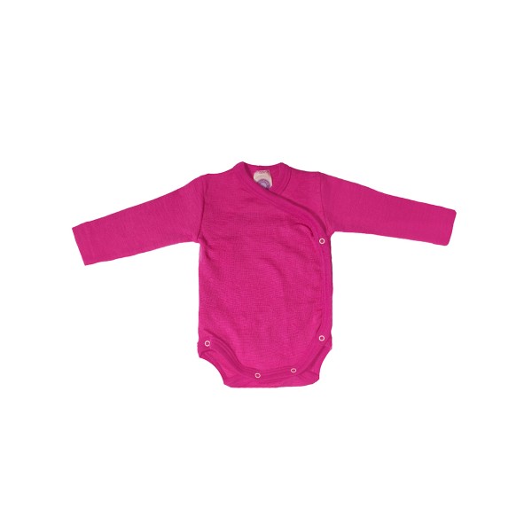 Cosilana Langarm Baby-Wickelbody aus Bio Wolle / Seide in Farbe Uni Uni Pep-Pink