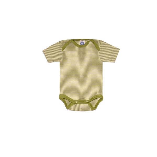 Cosilana Baby Kurzarm-Body aus Bio Wolle / Seide, Geringelt Grün