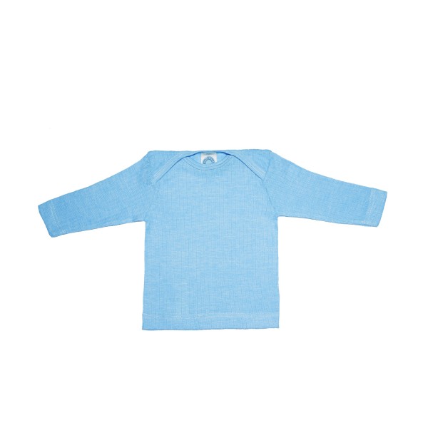 Cosilana Baby Langarm-Shirt aus Bio Baumwolle / Bio Wolle / Seide in Farbe Uni Blau Meliert