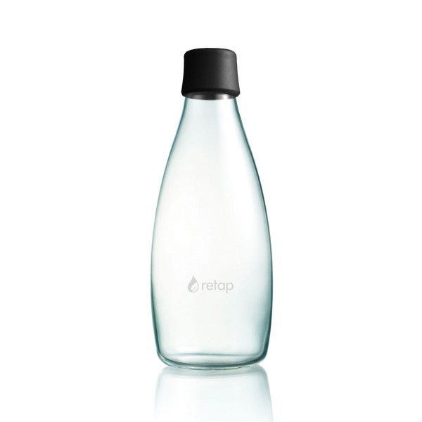 Retap - 0,8l Trinkflasche aus Glas mit Deckel in Schwarz