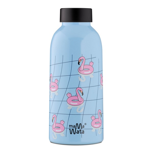 MAMA WATA - isolierte Design-Trinkflasche für 470ml Flüssigkeit aus 18/8er Edelstahl, Flamingos Design